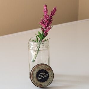Vintage Small Clear Glass Alka Seltzer Jar with Metal Screw On Cap